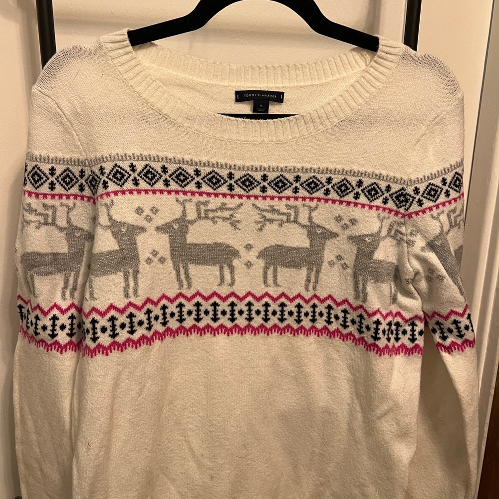 Tommy Hilfiger White Reindeer Knit Sweater